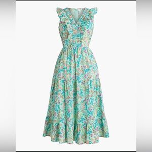 J. Crew Pink and Green Pleated Maxi Sundress